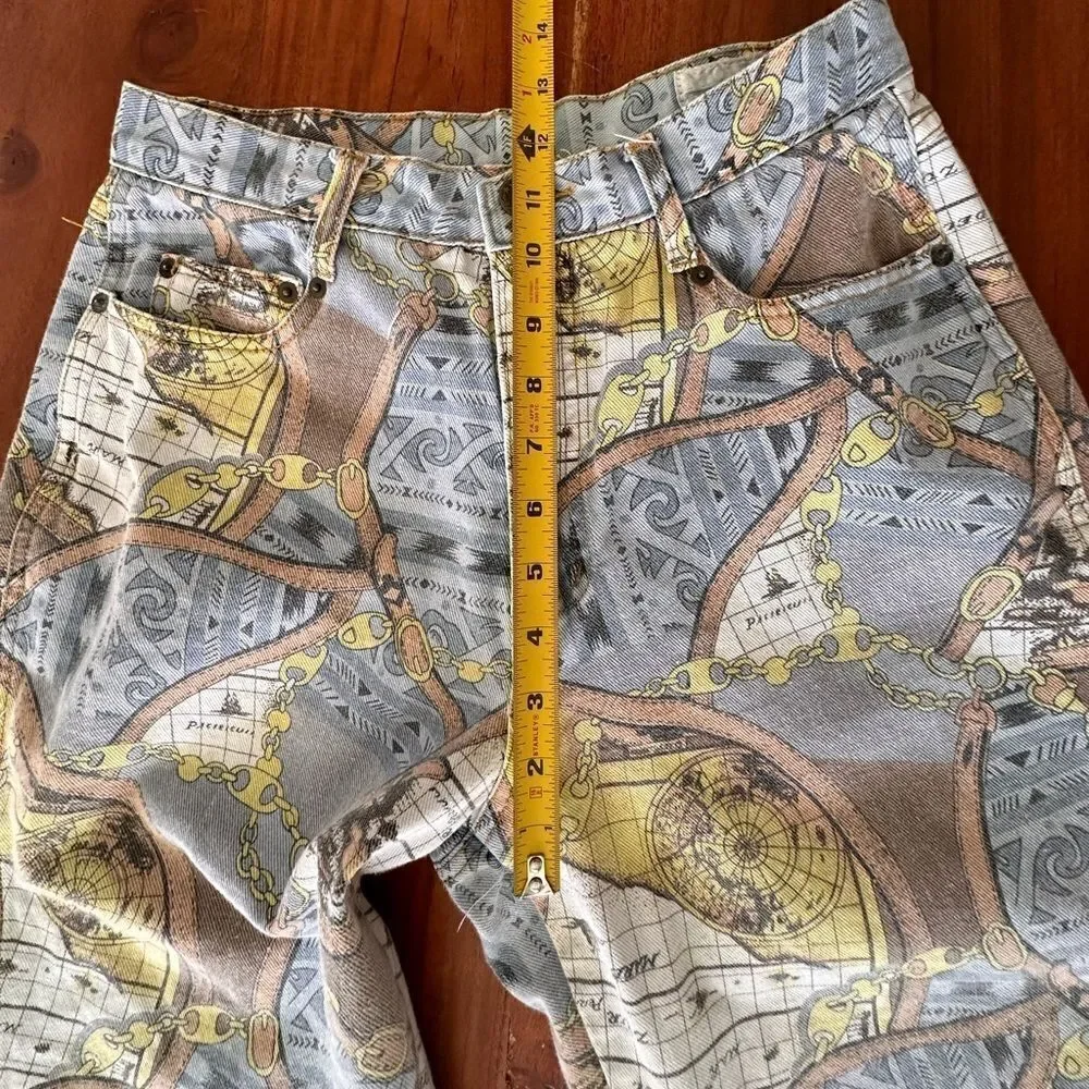 Moda Int’l graphics map denim jeans high waisted sz 12